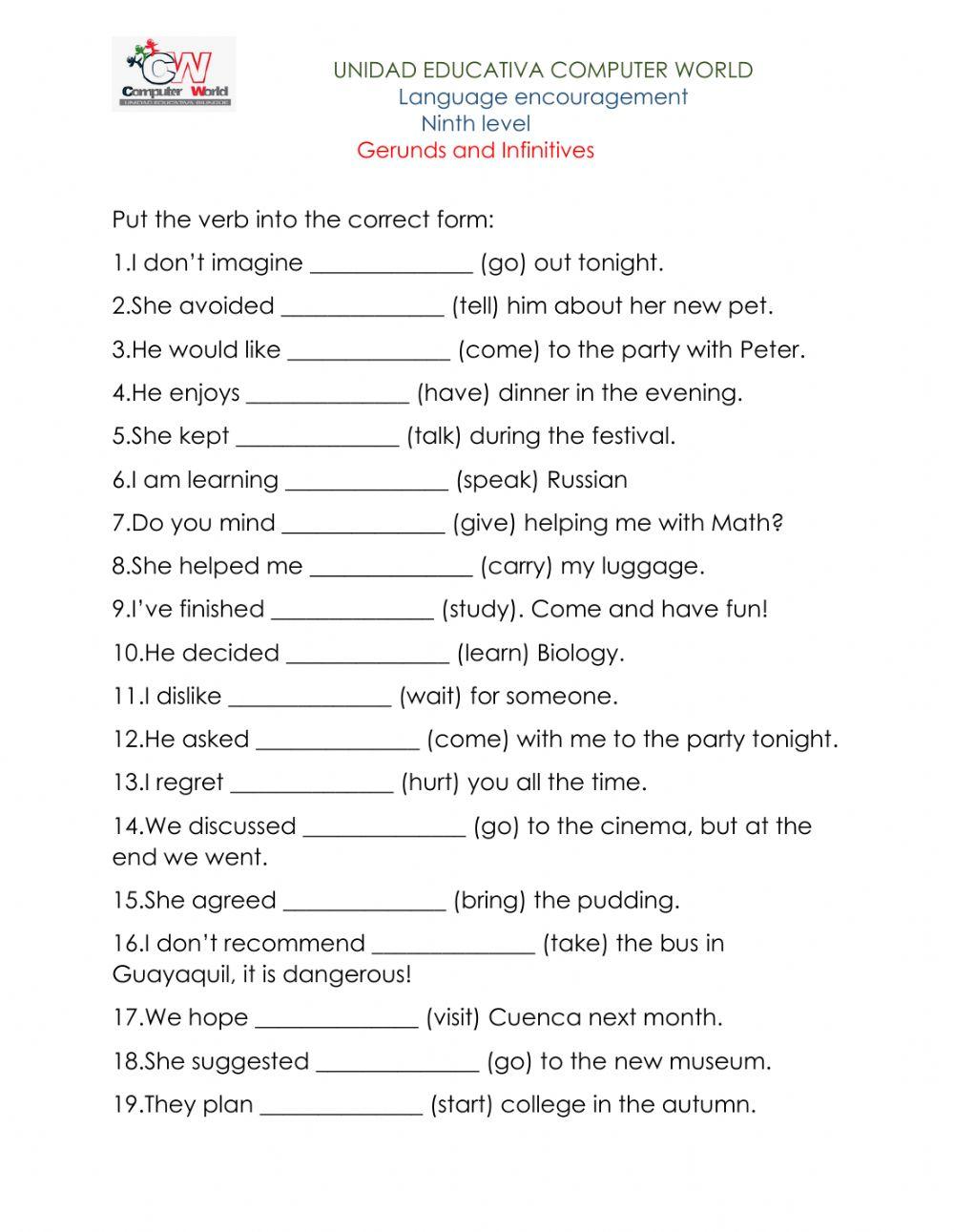 Infinitive and gerunds