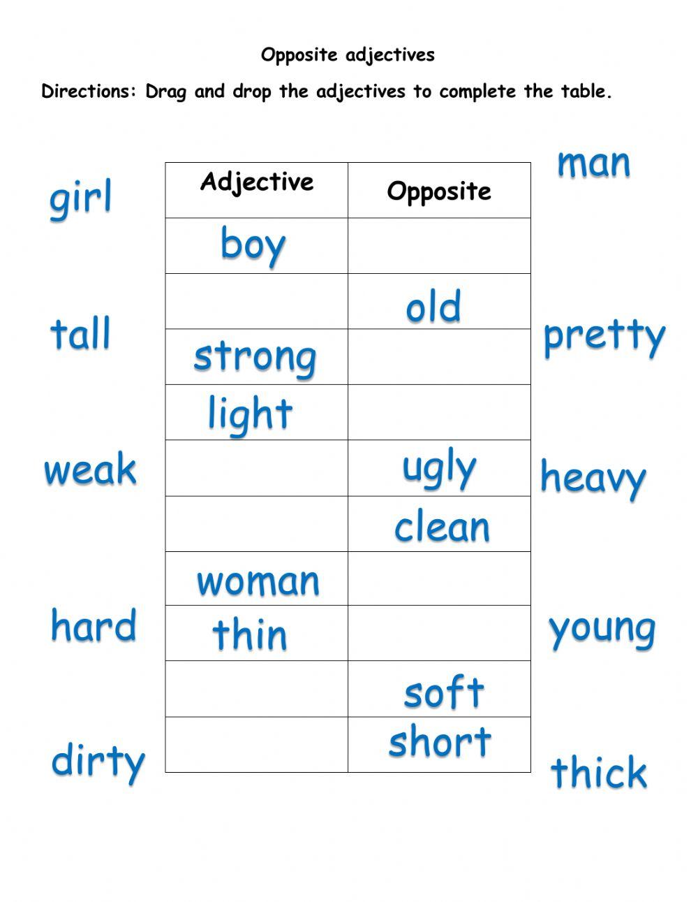 Opposite adjectives