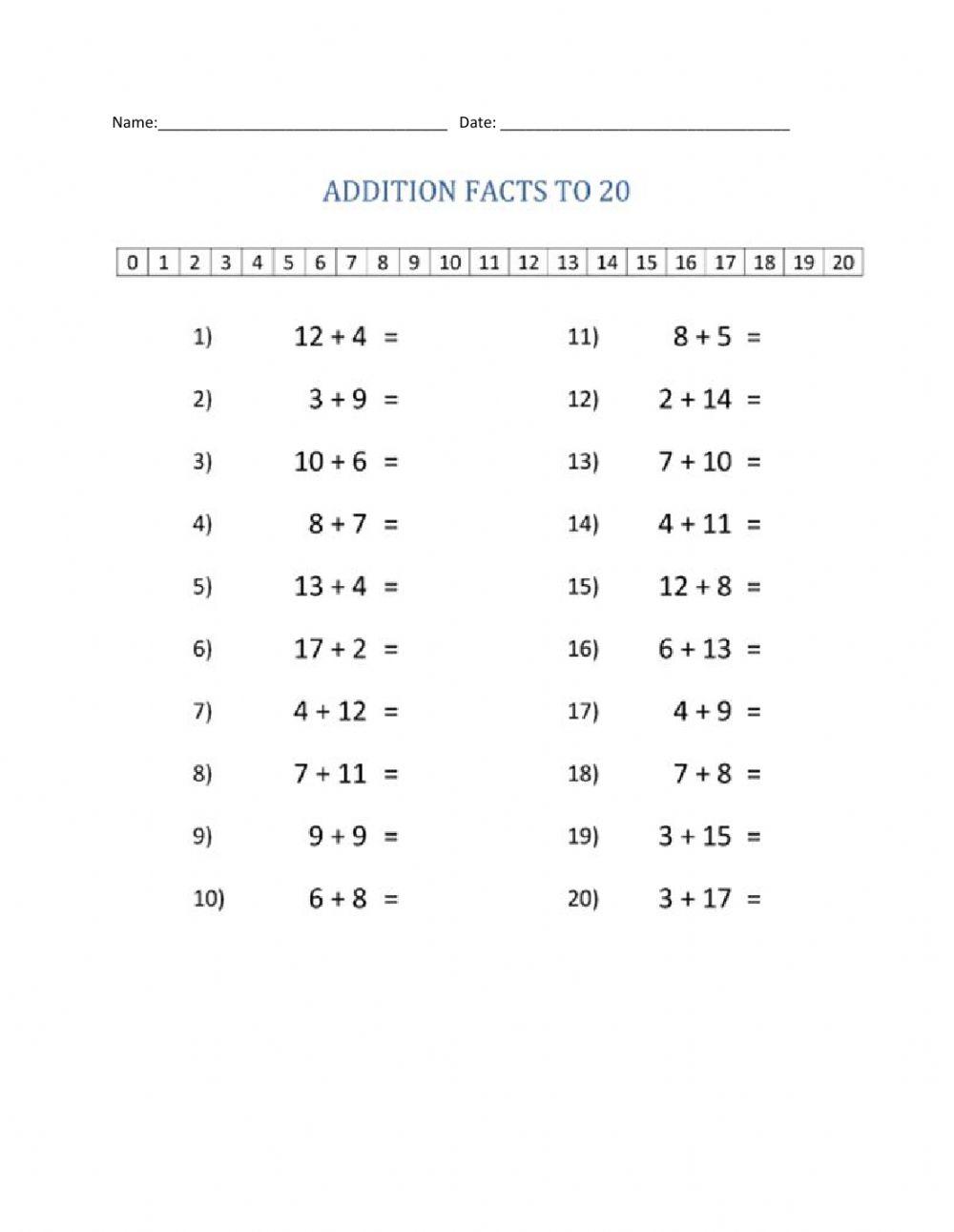 Addition fact to 20 group2