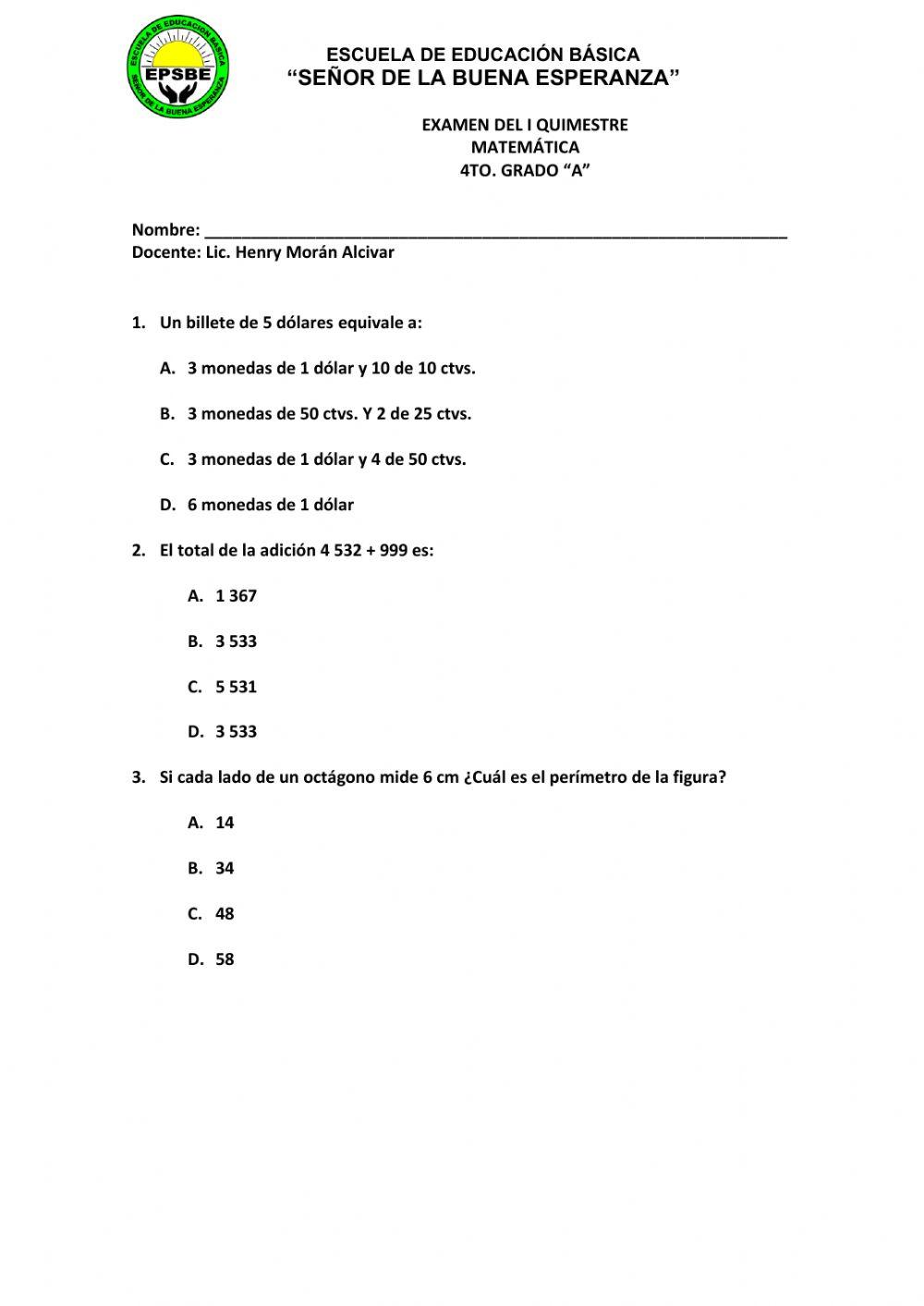 Examen Quimestral 4to