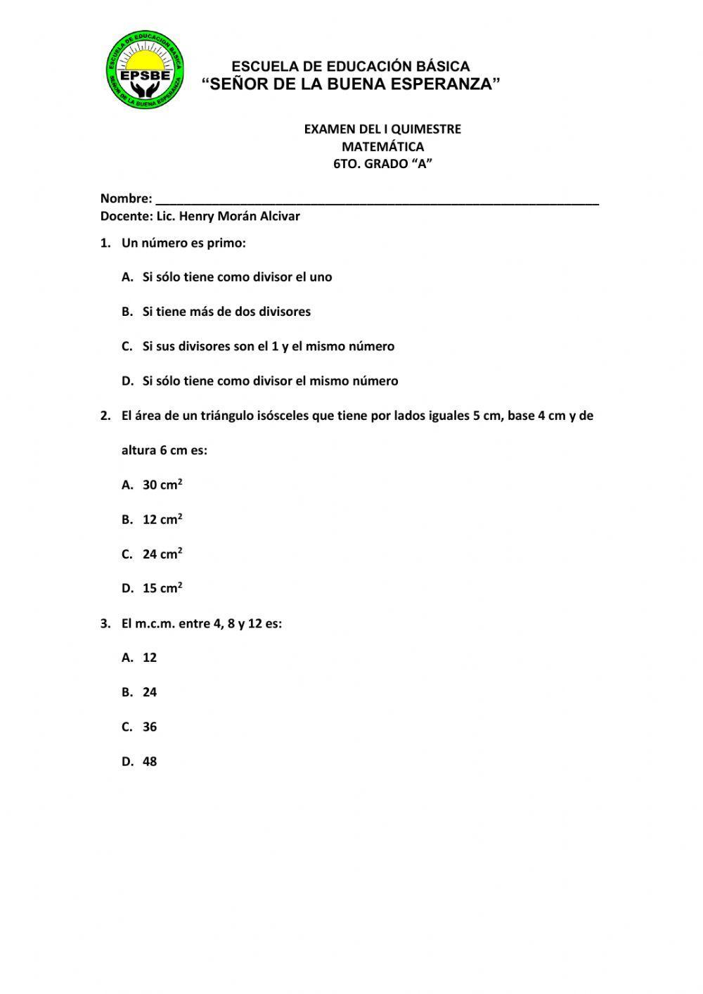 Examen Quimestral 6to