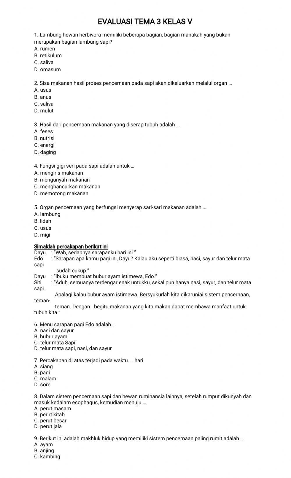 Evaluasi tema 3 kelas 5