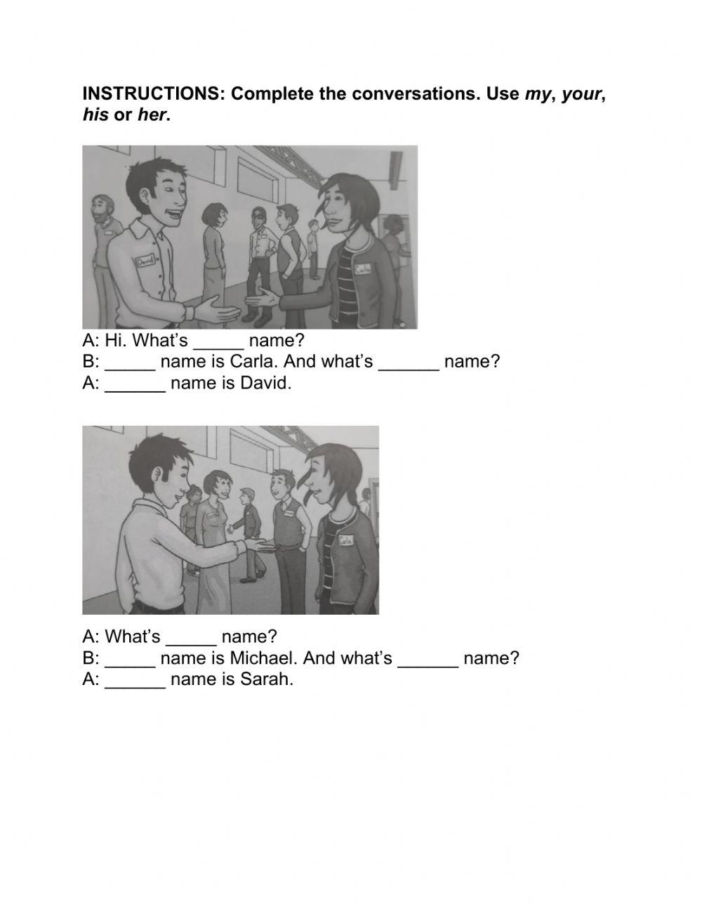 Possessives my, your, his, her