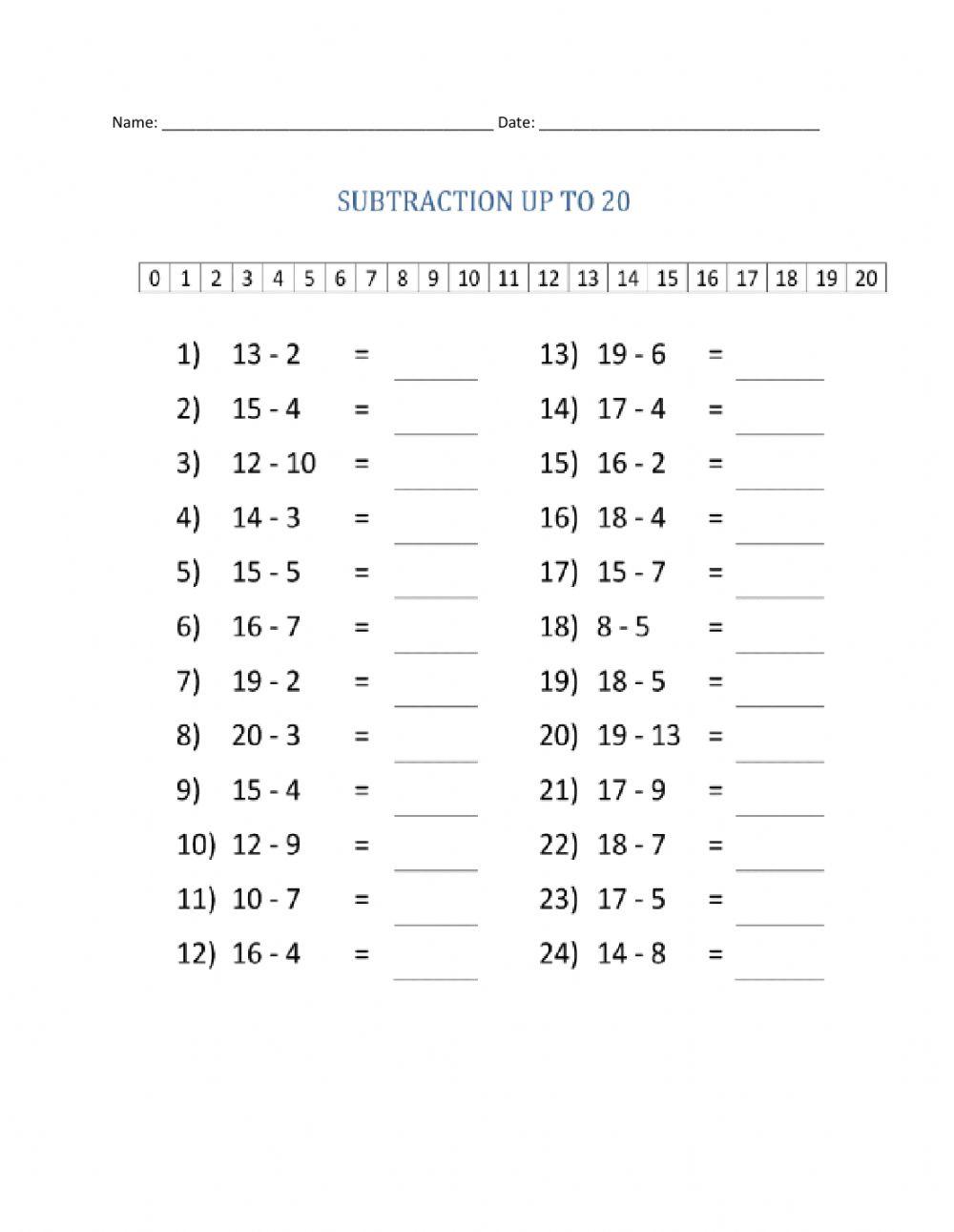 Subtraction to 20