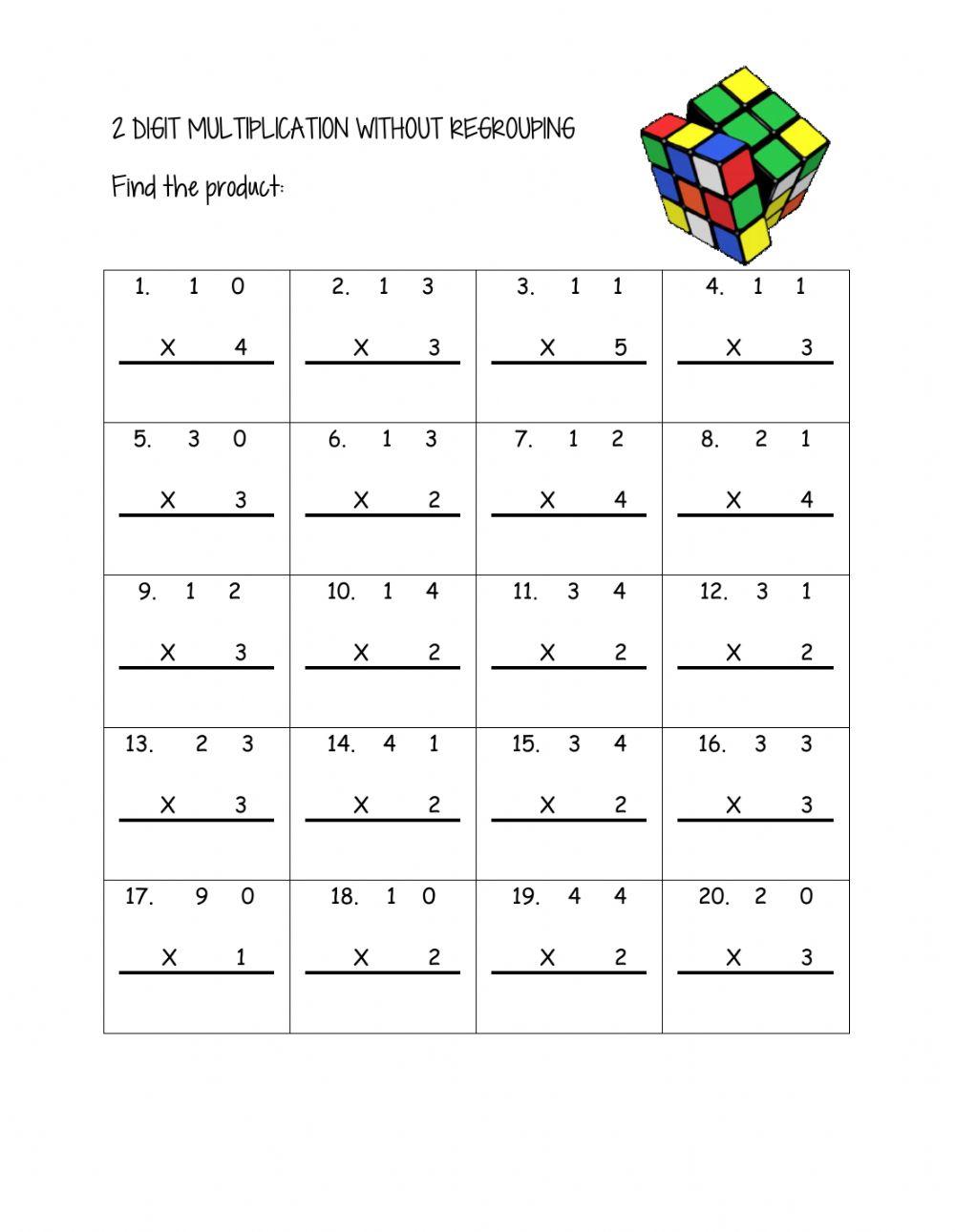 Multiplication- 2d x 1d without regrouping