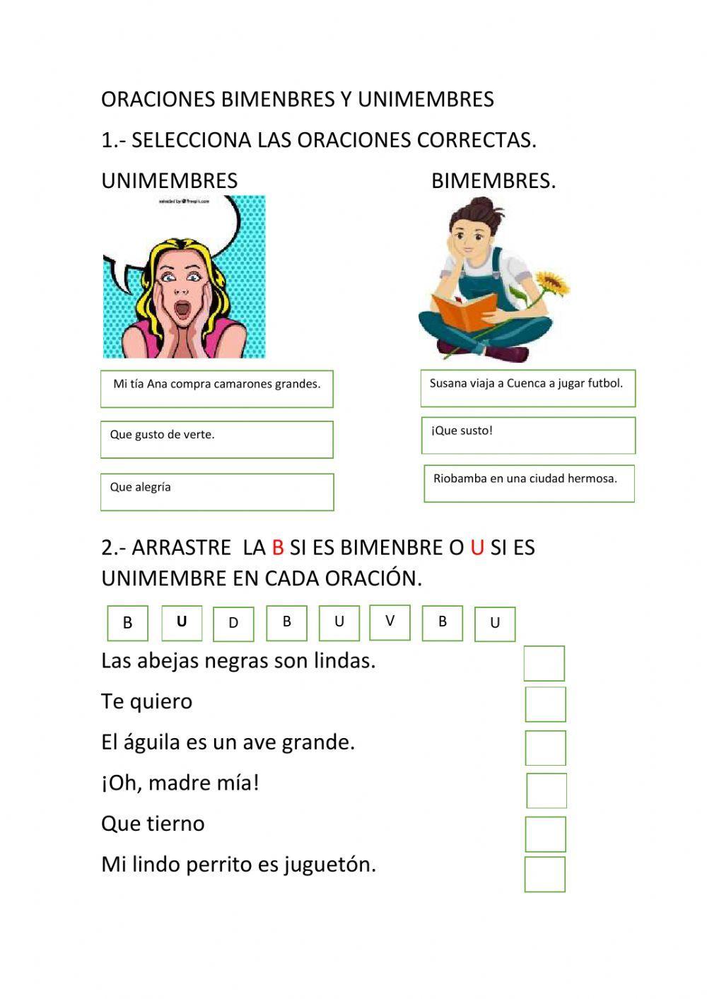 Oraciones unimenbres y bimembres