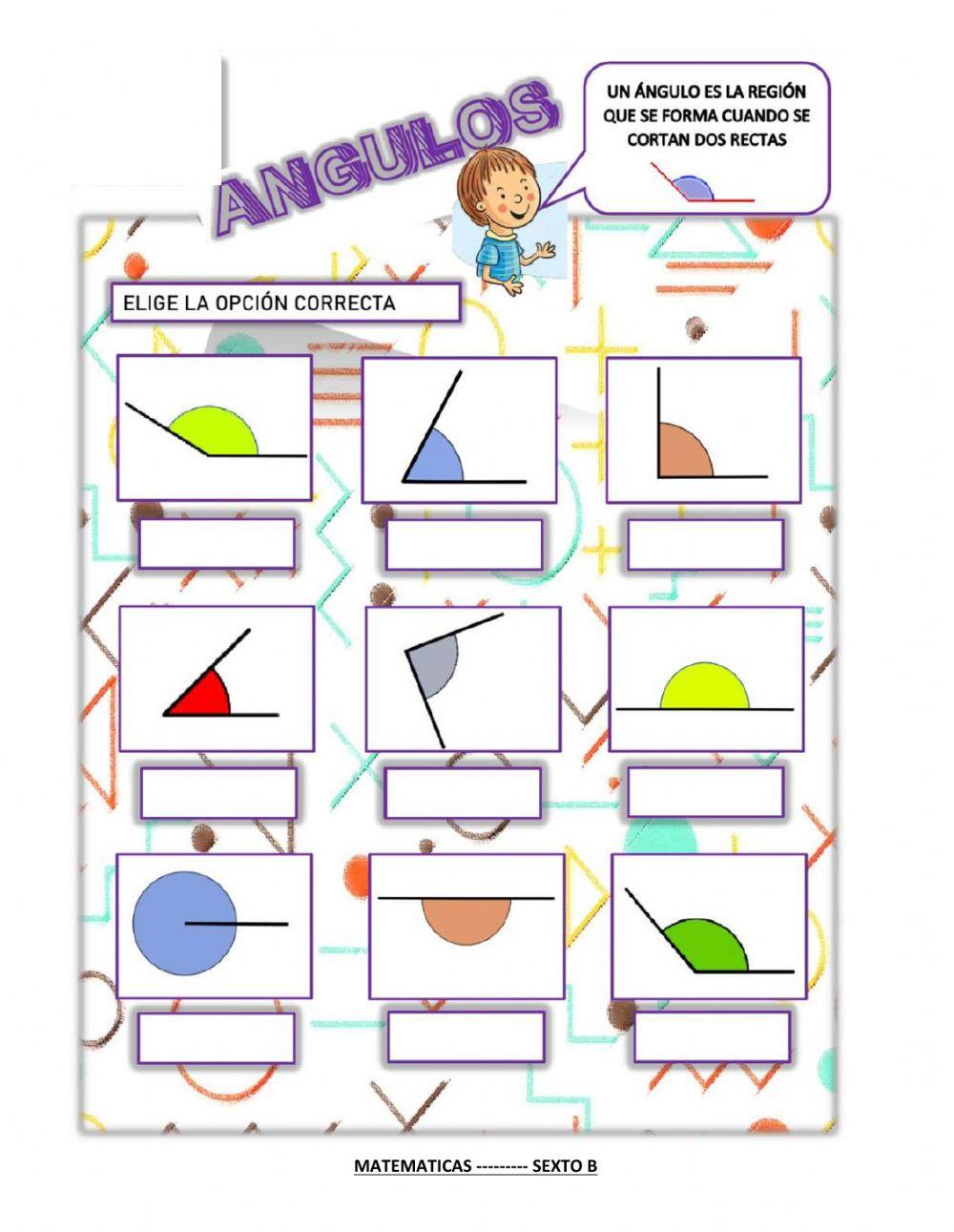 hoja de trabajo de tipos de angulos