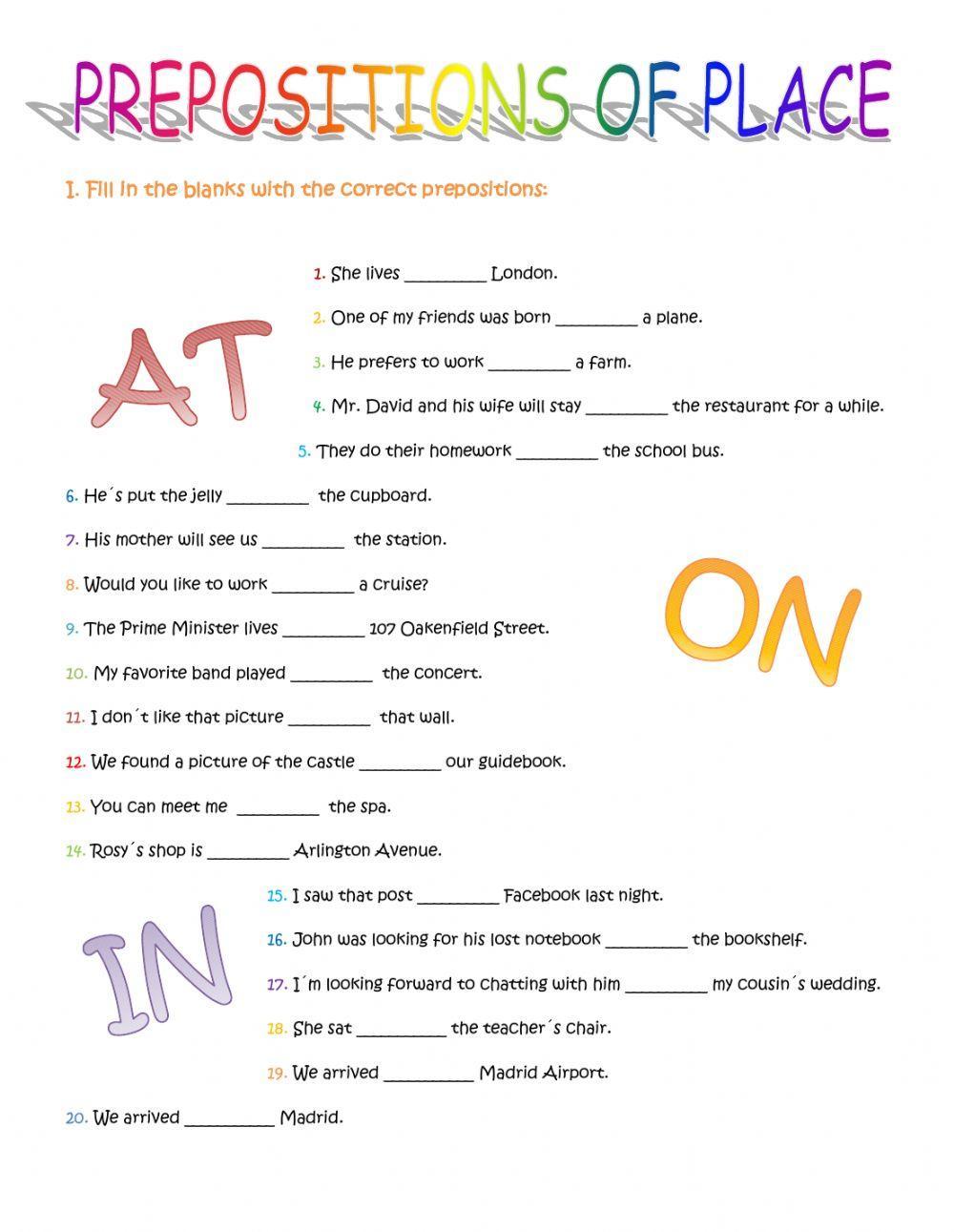 Prepositions of Place (IN, ON and AT) worksheet | Live Worksheets prepositions-of-place-in-on-and-at-worksheet-live-worksheets