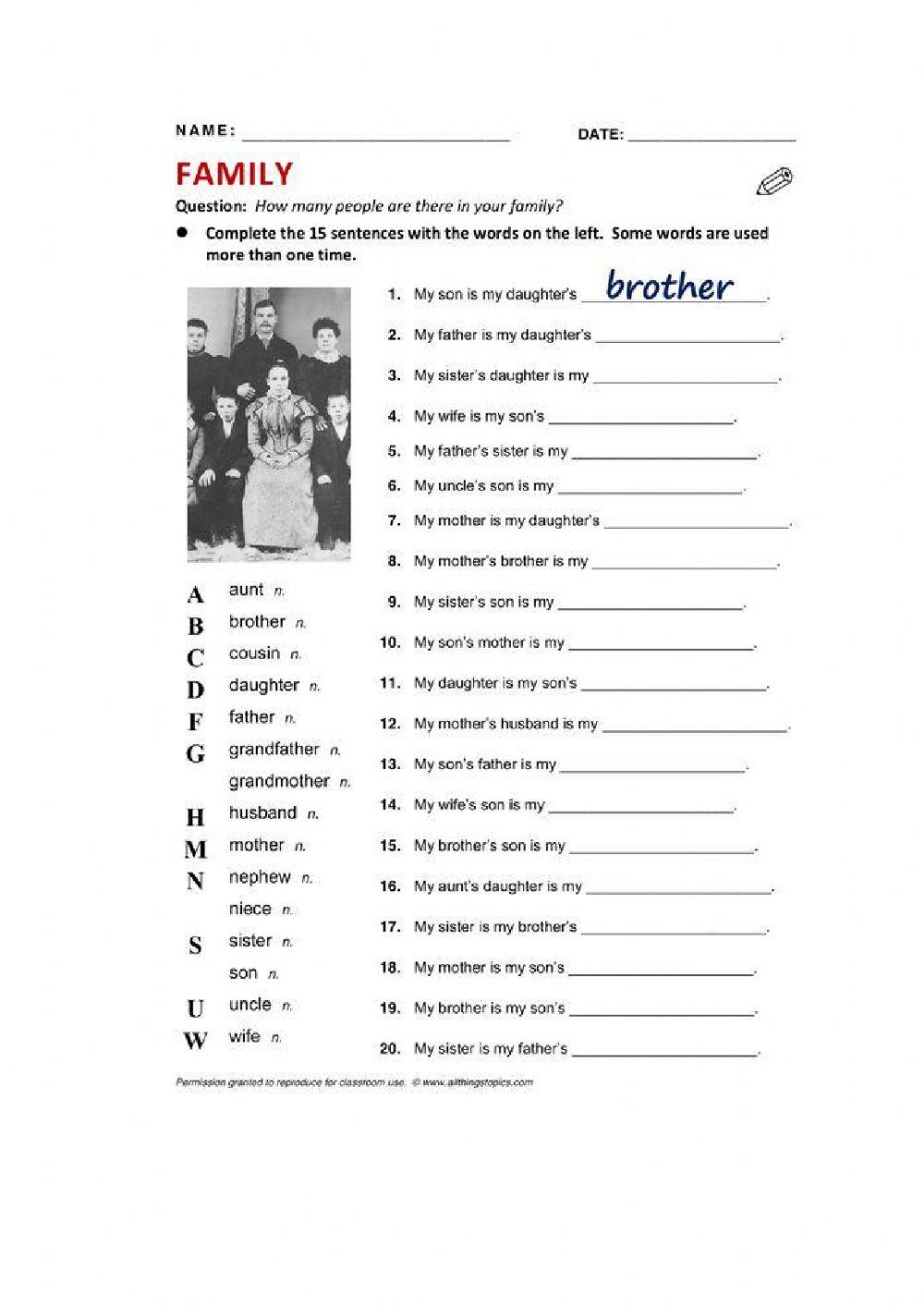 Family Vocabulary Online Exercise For Live Worksheets Family Vocabulary Online Exercise For Live Worksheets