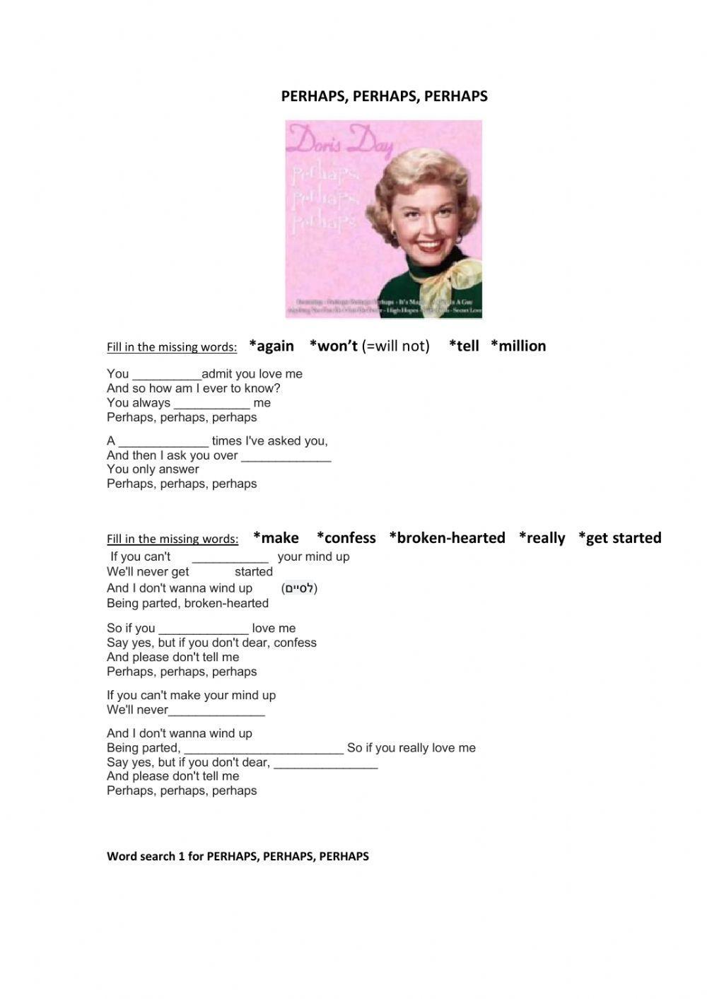 Perhaps, Perhaps, Perhaps Doris Day worksheet Live Worksheets Perhaps, Perhaps, Perhaps Doris Day worksheet Live Worksheets