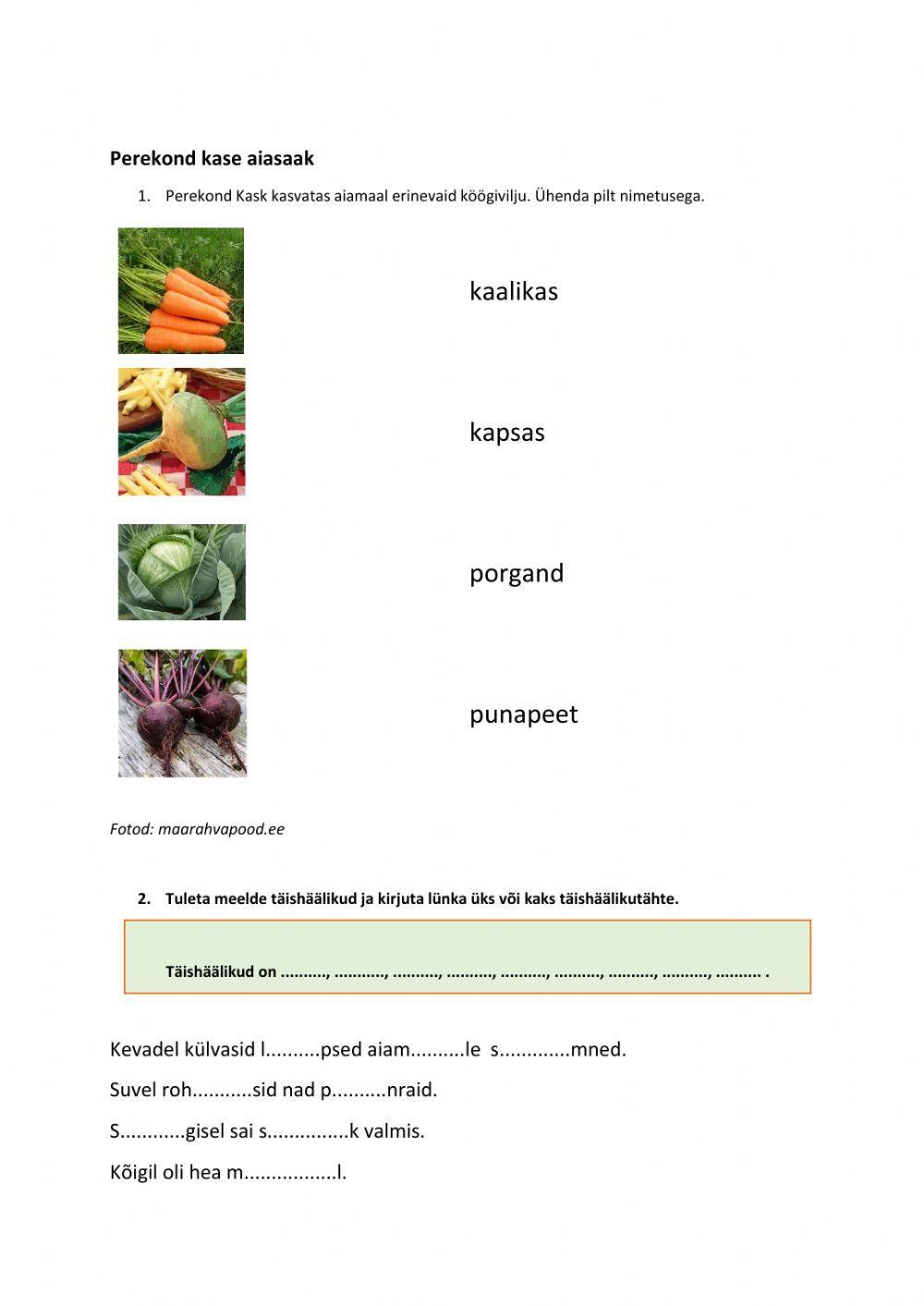Tulpdiagramm, tääishääliku pikkus, köögiviljad