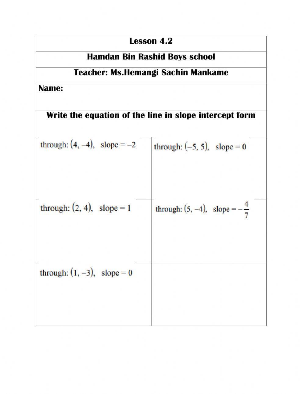 4.2-Write equation of line in slope intercept form