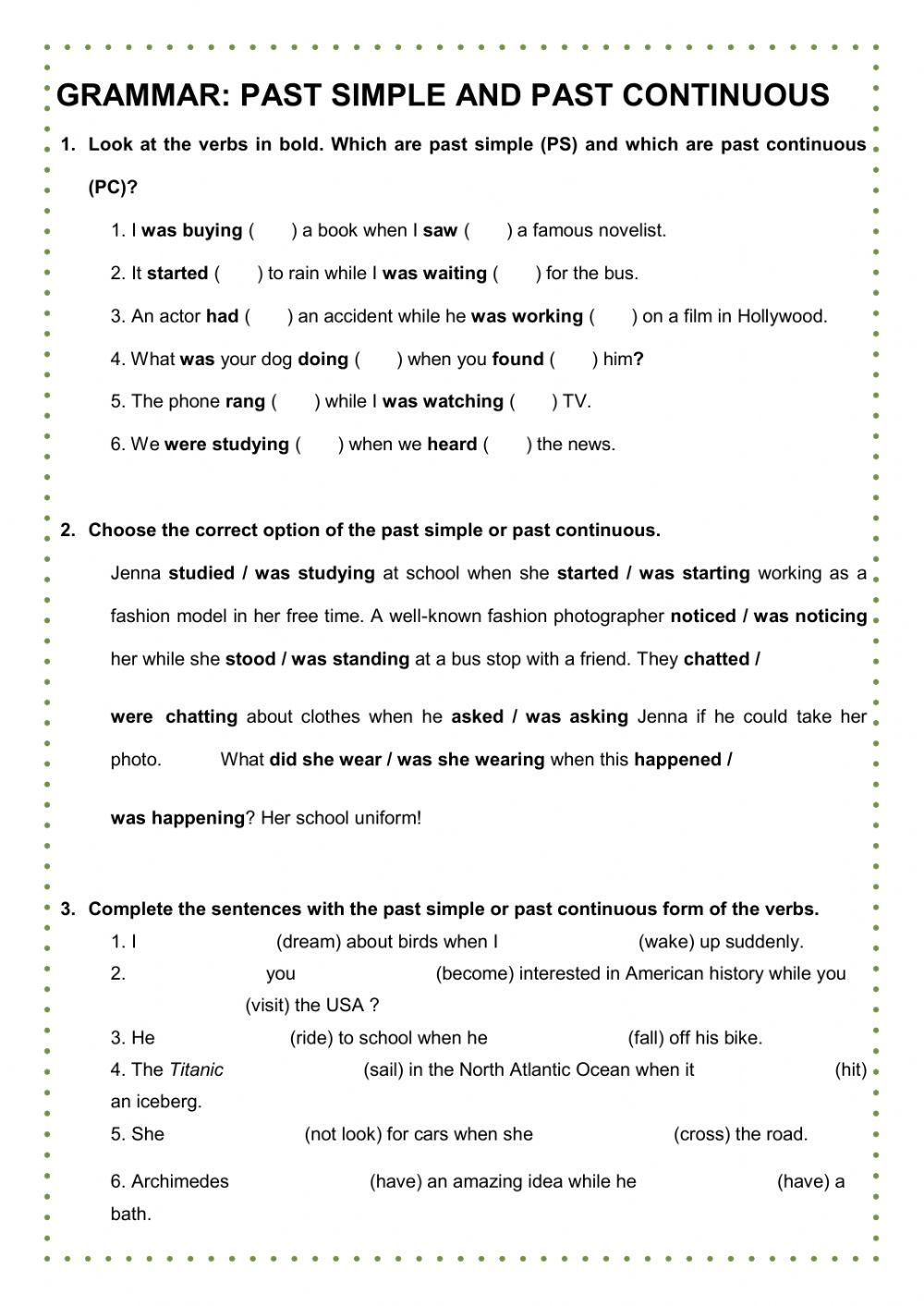 Grammar past simple and past continuous