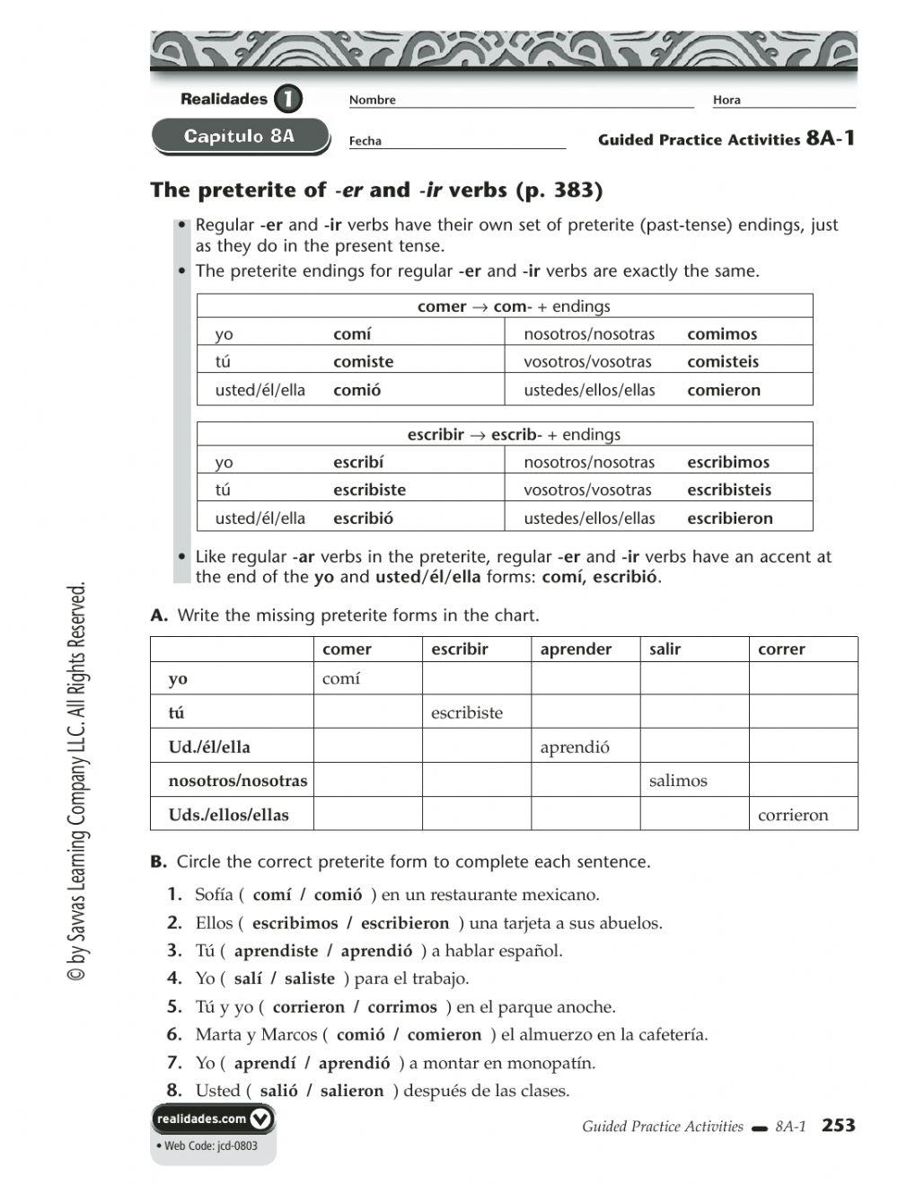 6127752 Preterite Practice: Regular er and ir verbs