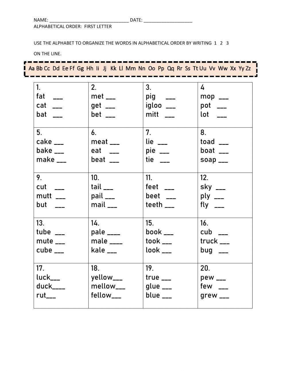 Alphabetical order first letter