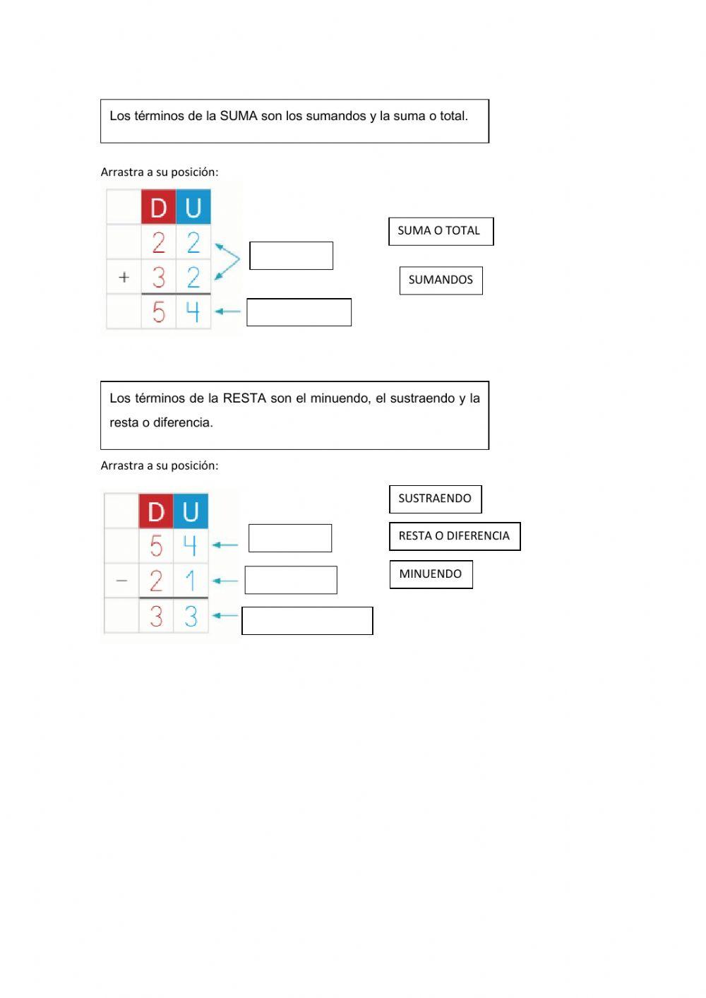Términos de la suma y resta