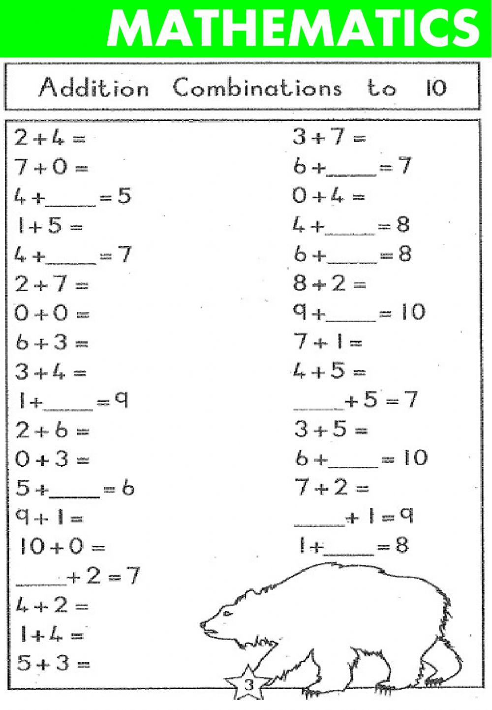 Addition Combinations worksheet Live Worksheets