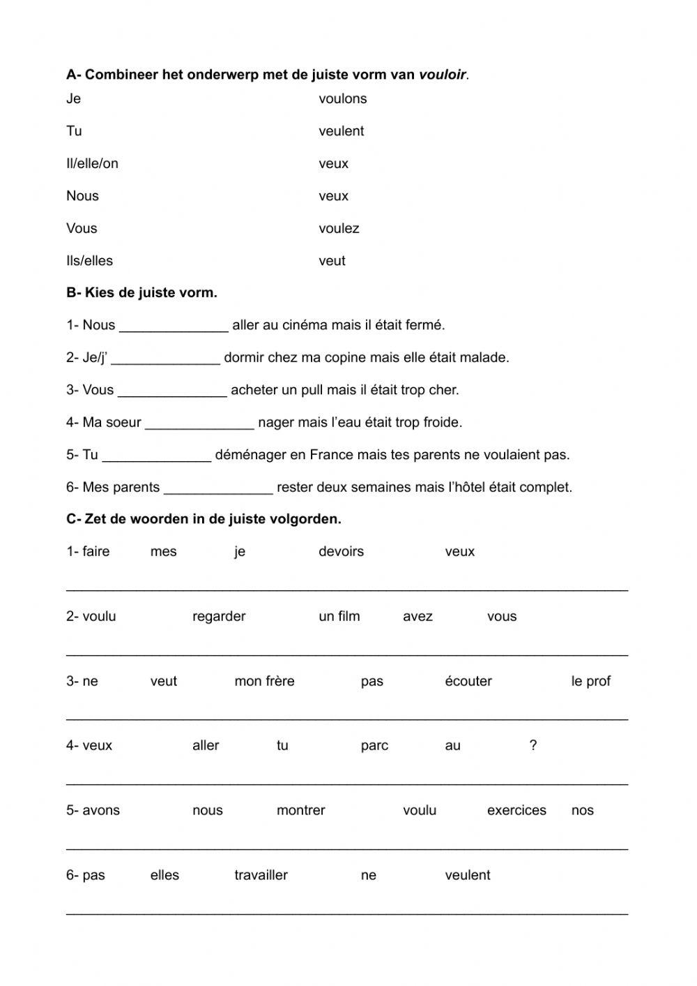 Vouloir 2HV worksheet | Live Worksheets