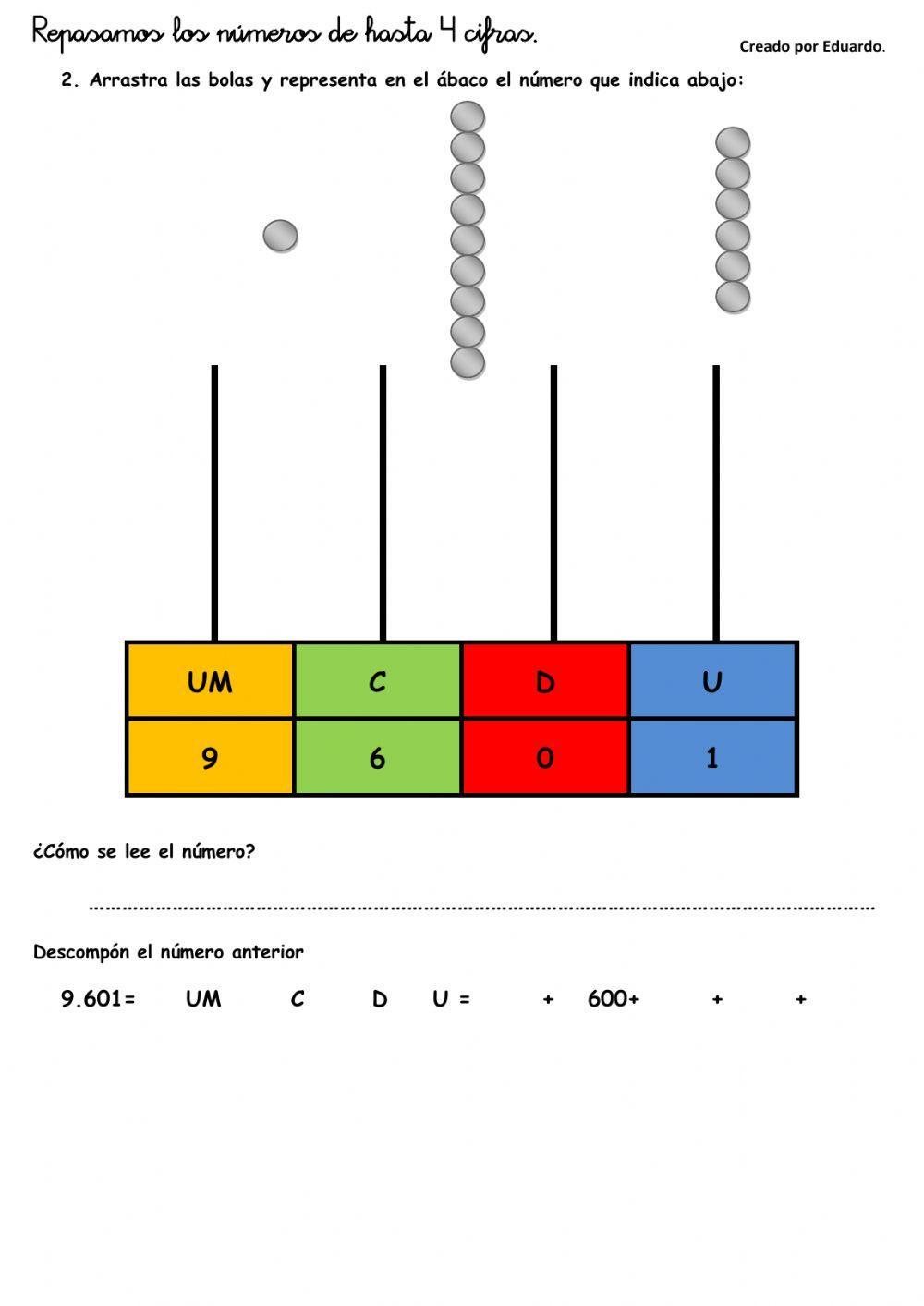 Números de 4 cifra. Descomposición y lectura