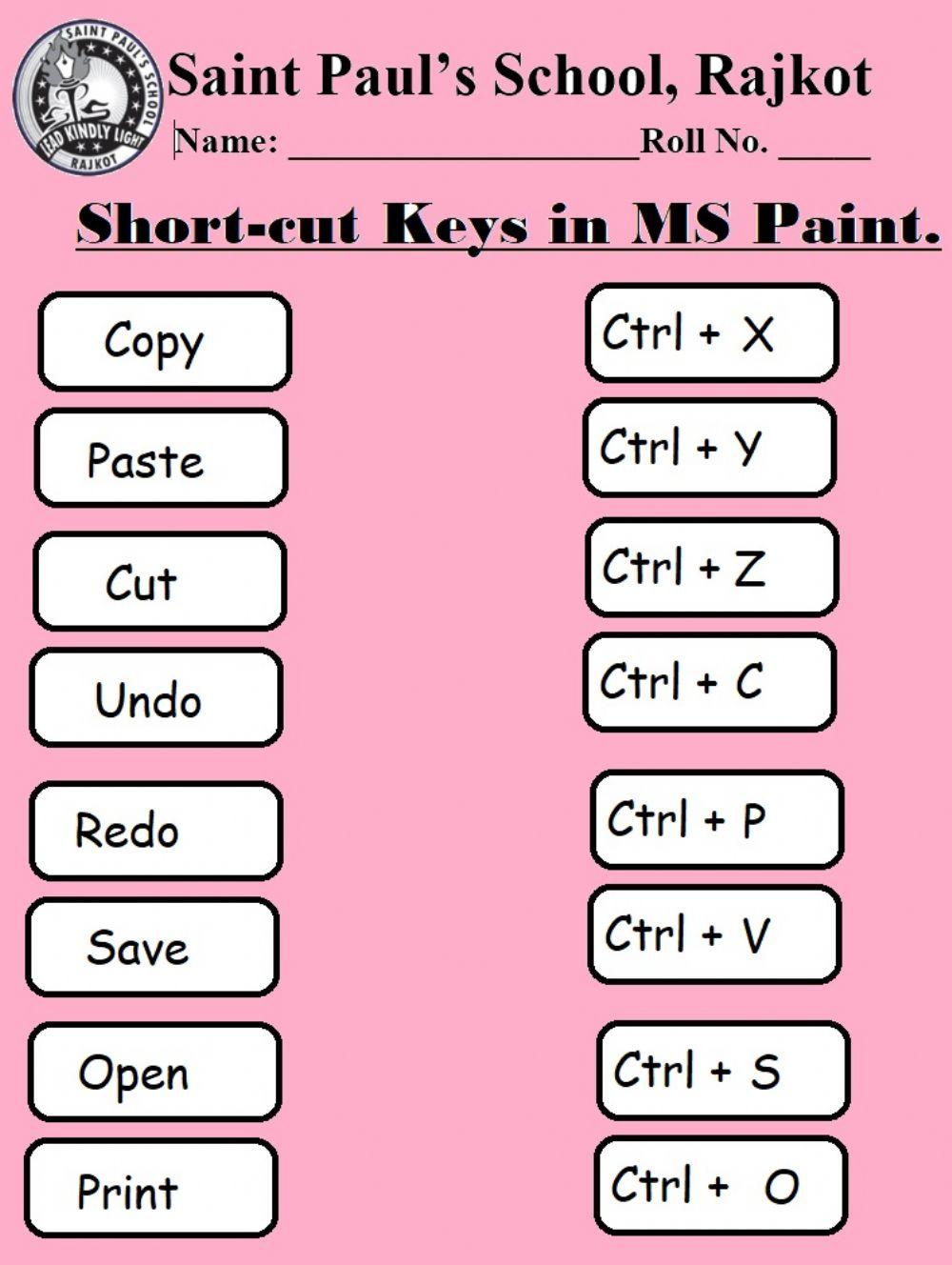 Short-Cut keys in MS Paint