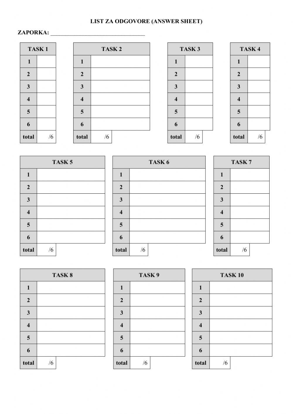 Answer sheet skolsko 2018 2019