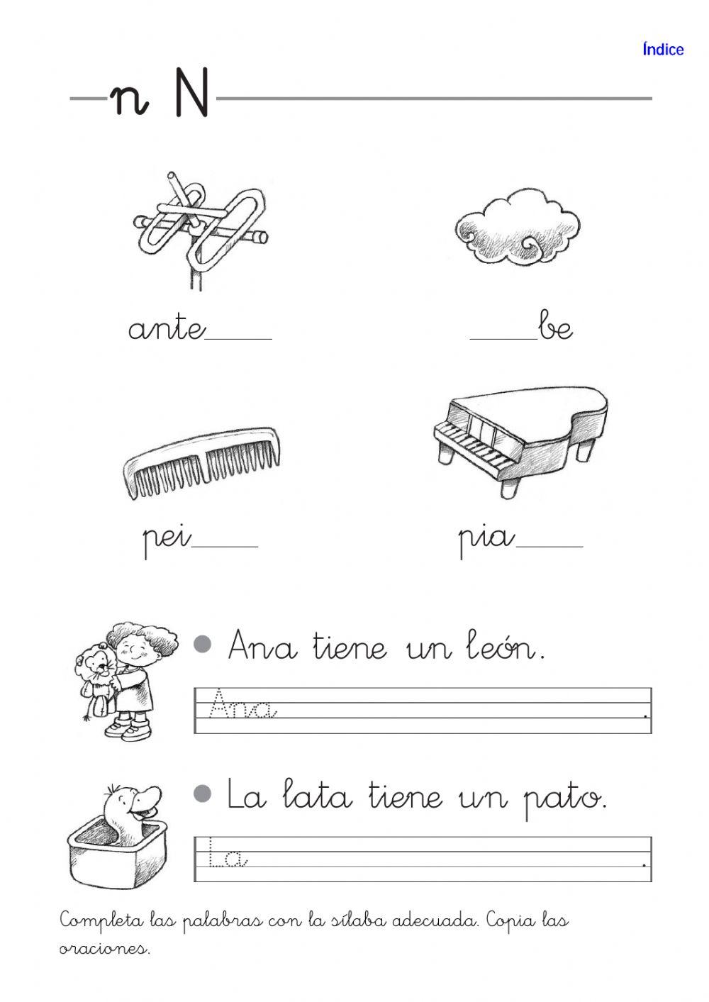 Completa con la sílaba correcta y copia las frases