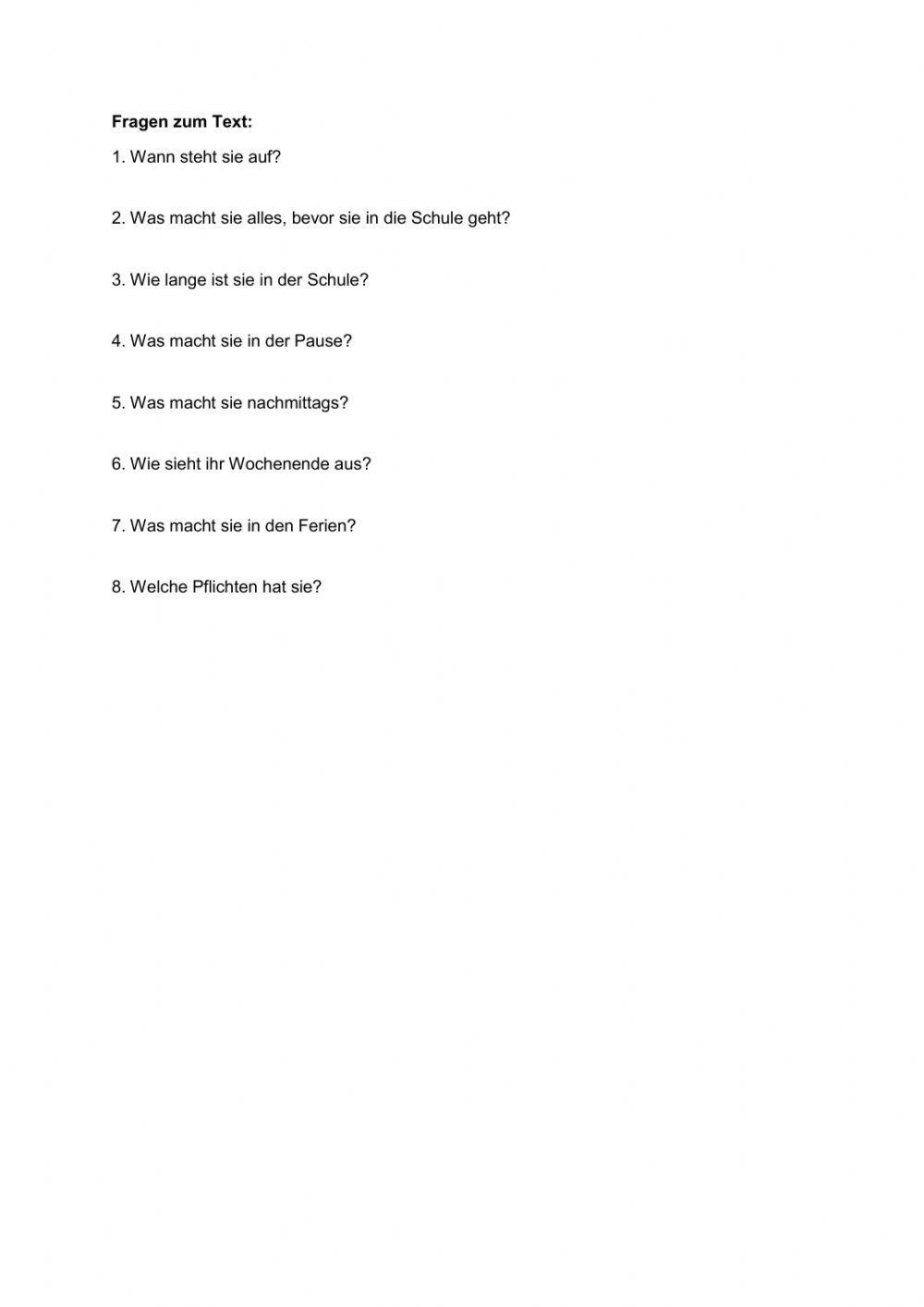Mein Tagesablauf - lies & beantworte