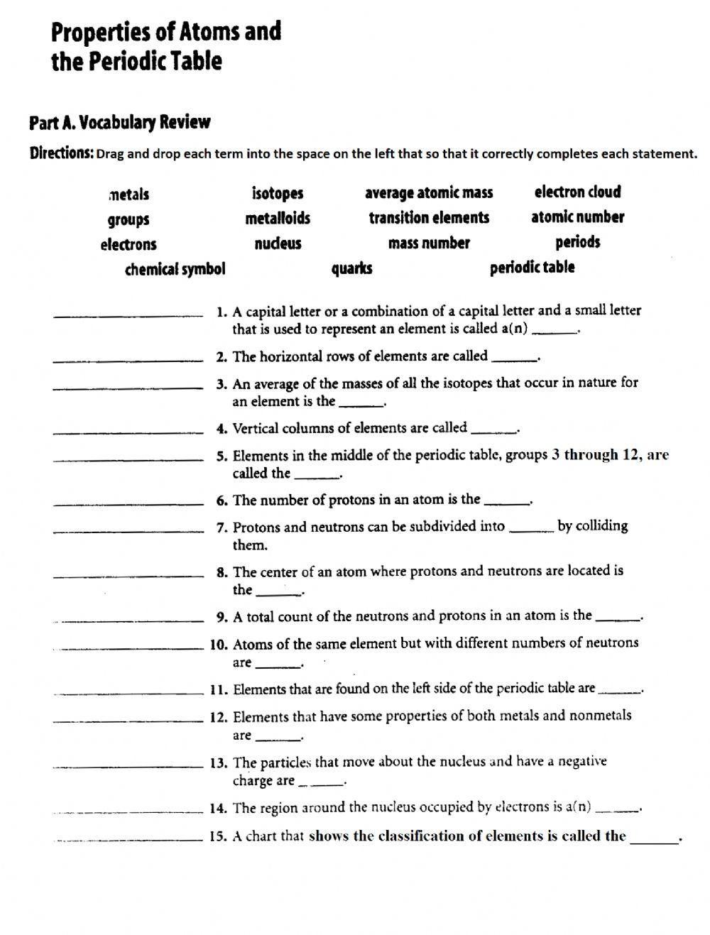 Periodic Table Vocabulary Review