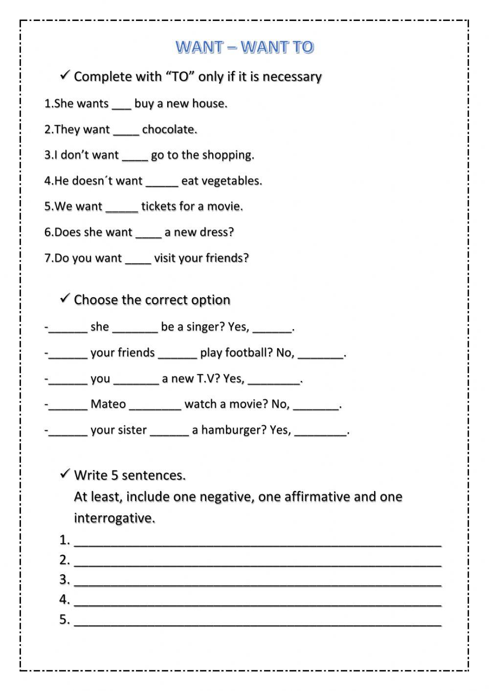 5th Grade Test Unit 7 - Want and Want to