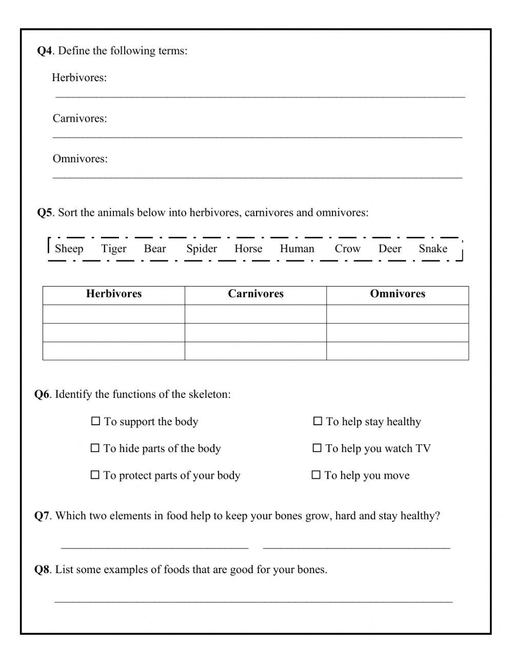 Revision - Humans and Animals