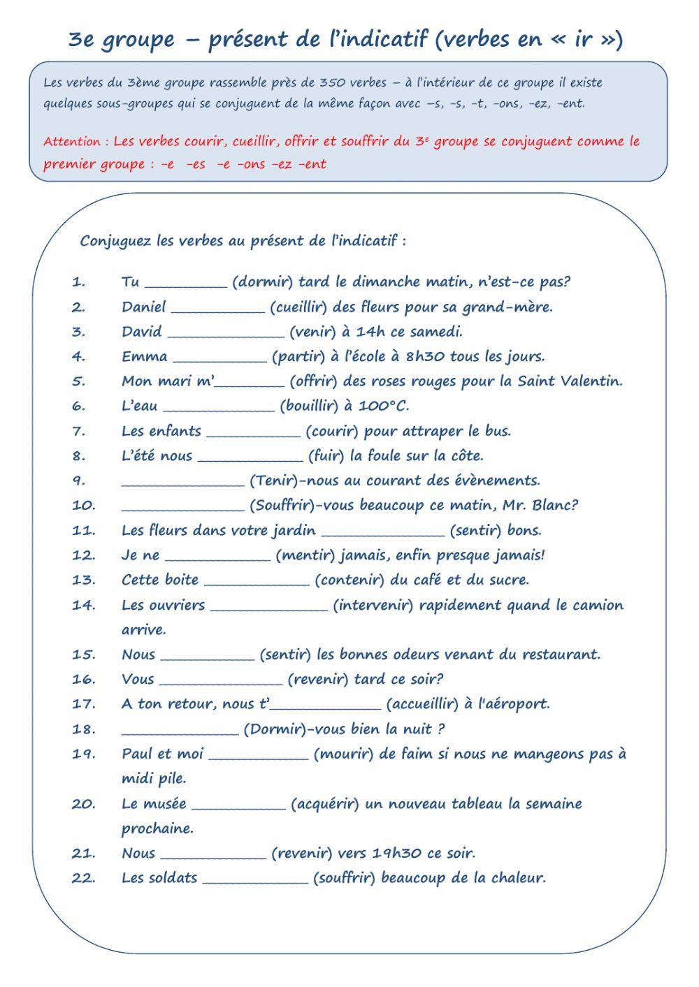 Tableau Des Groupes De Verbes Pdf Le présent du III ème groupe worksheet | Live Worksheets