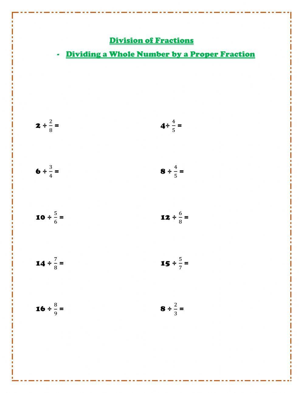 Dividing Fraction- Whole Number by Fraction
