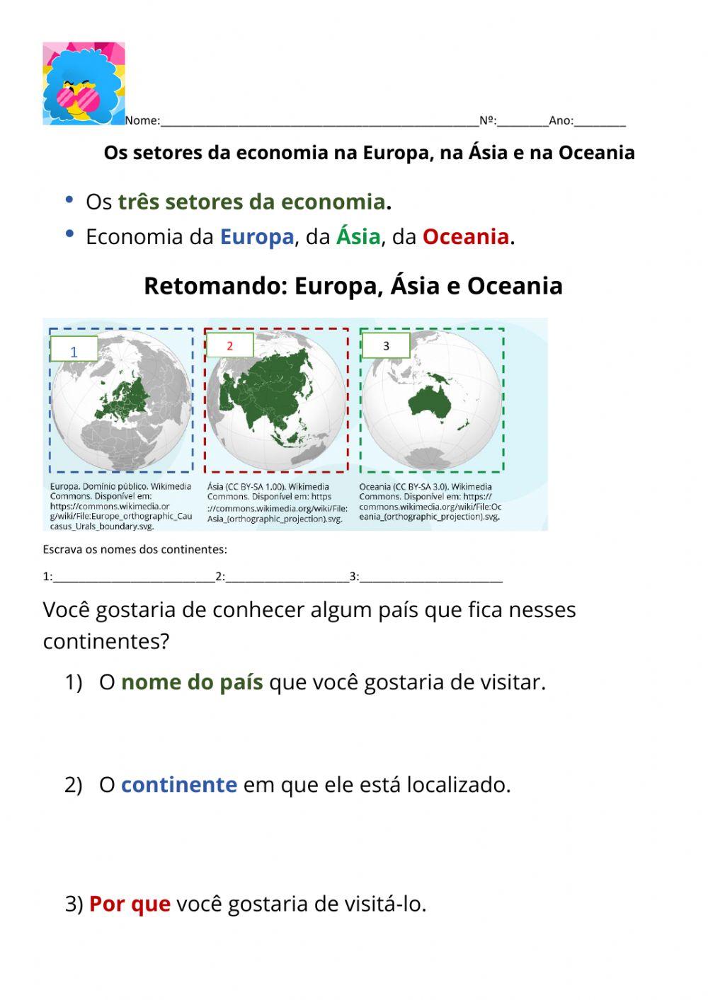 Os setores da economia na Europa, na Ásia e na Oceania