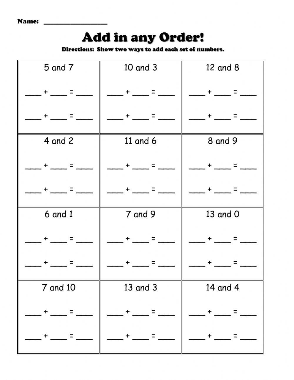 Add in any order online exercise for live worksheets