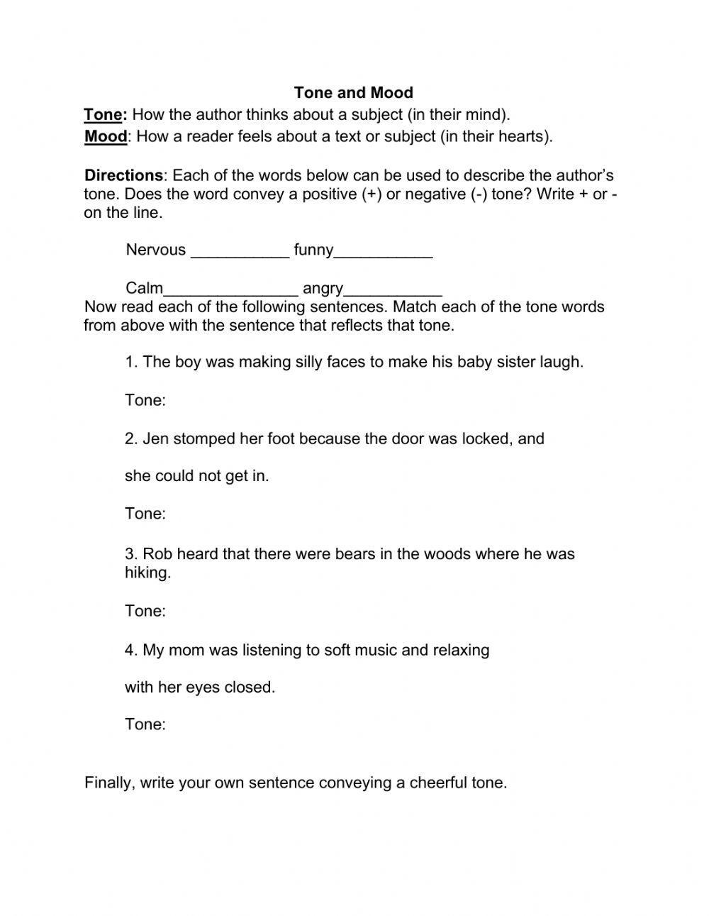 Tone and Mood Worksheet 3