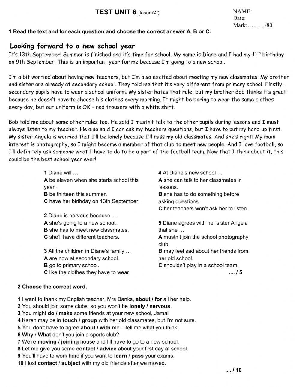 Laser A2- Test Unit 6