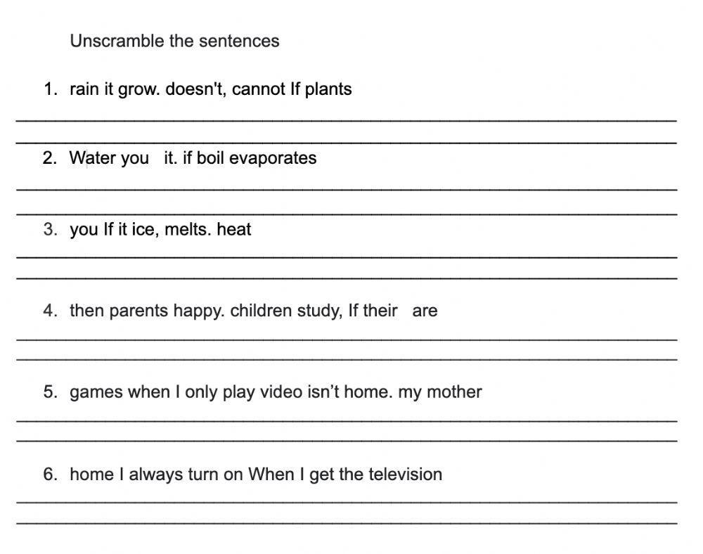 Zero conditional scramble sentences