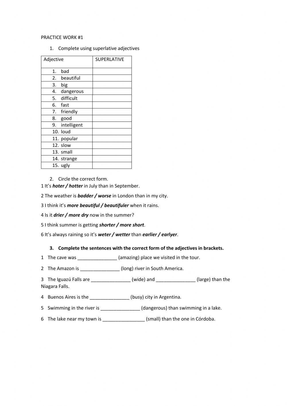 Comparatives and superlatives
