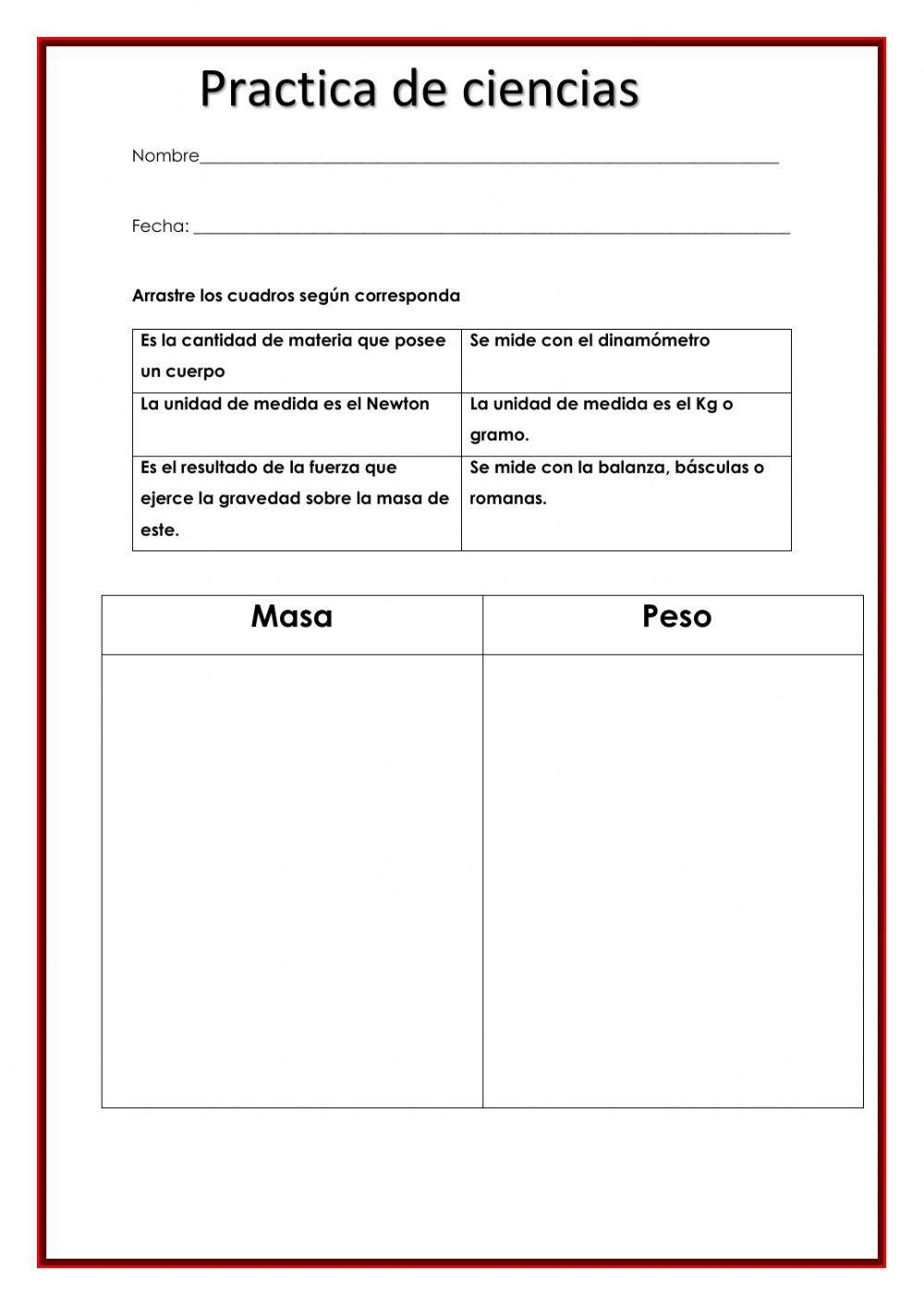 Diferencias peso - masa