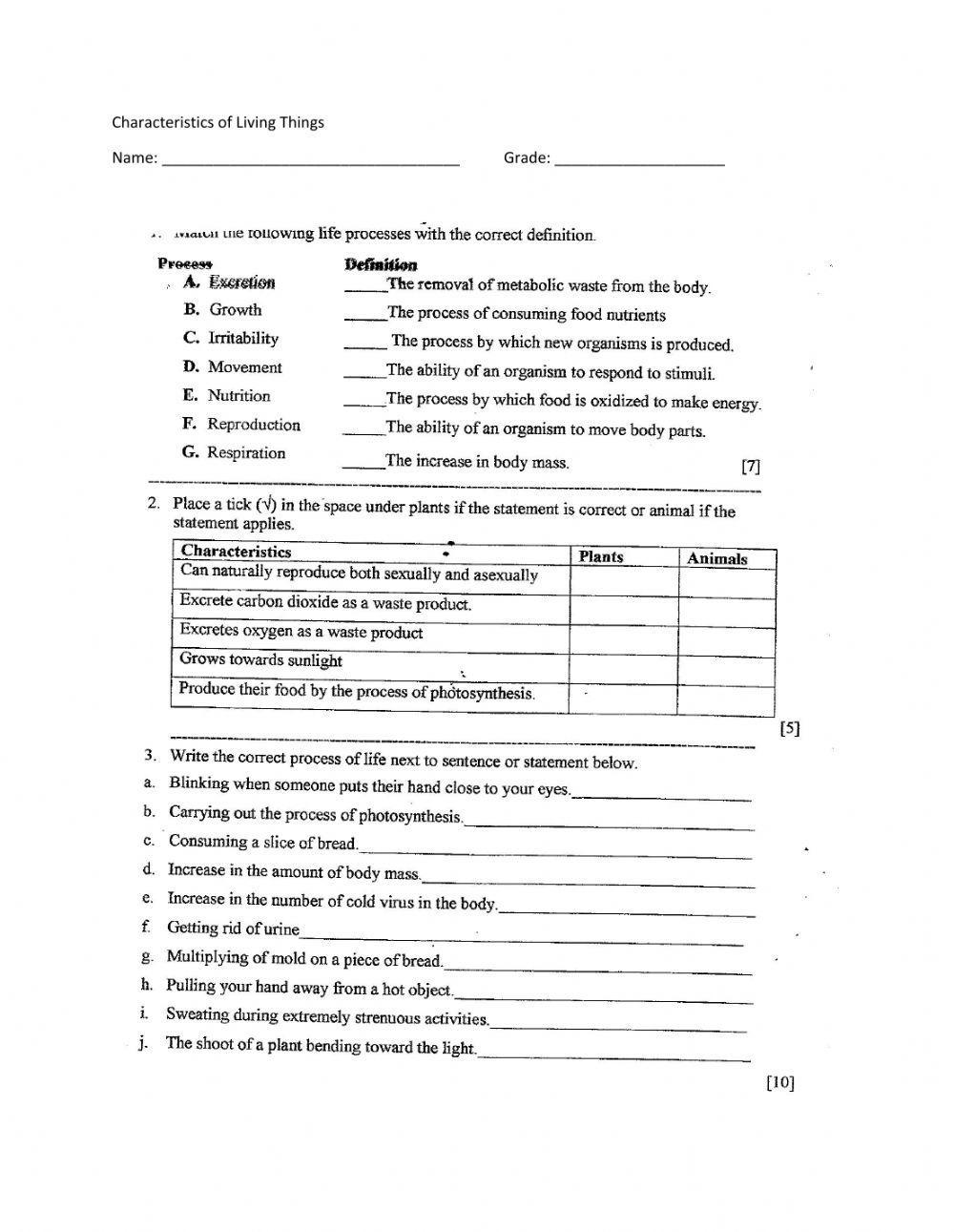 Characteristics of Living Things