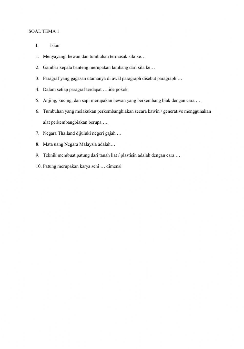 Soal Tema 1 Kelas 6