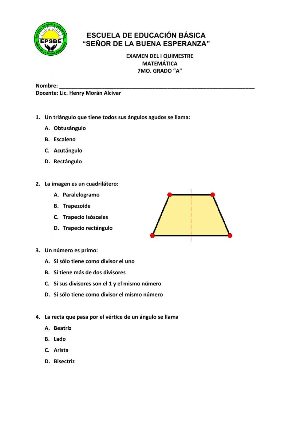 Examen Quimestral Séptimo
