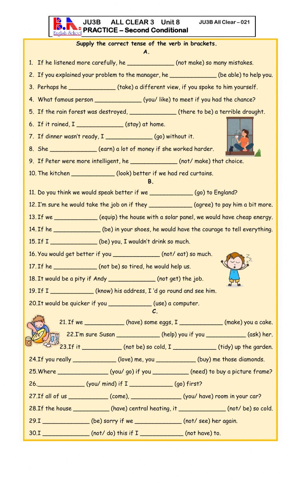 JU3B UNIT 8 PRACTICE ON SECOND CONDITIONAL