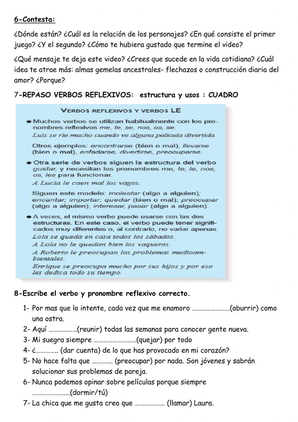 Verbos reflexivos y el amor