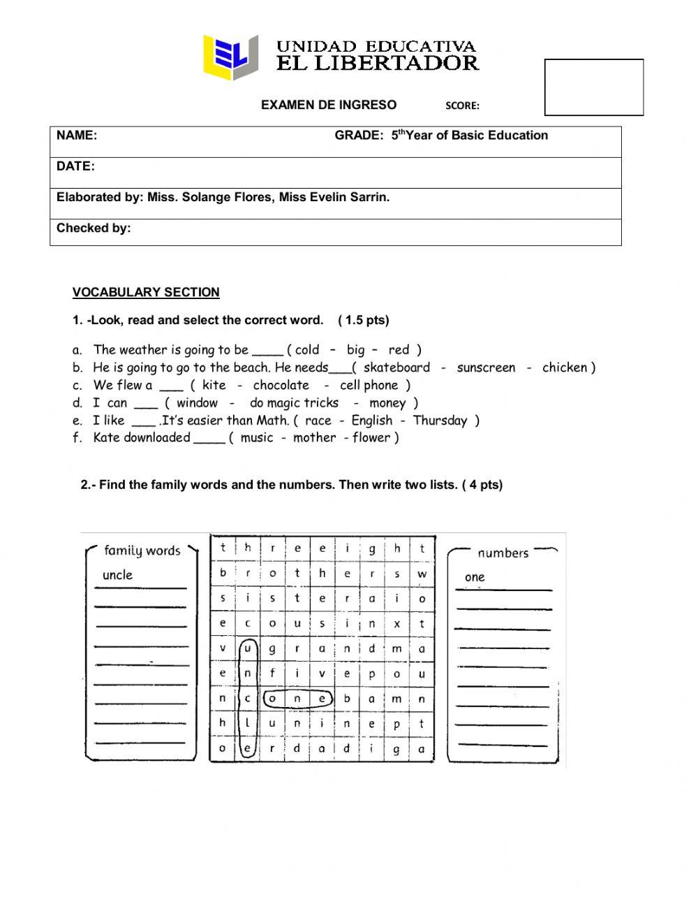 Prueba de Ingreso 5to