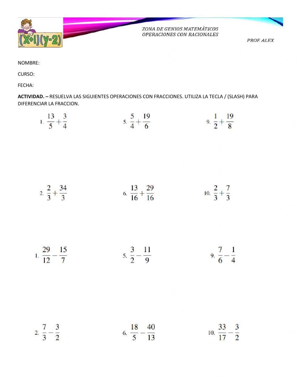 Operaciones con racionales
