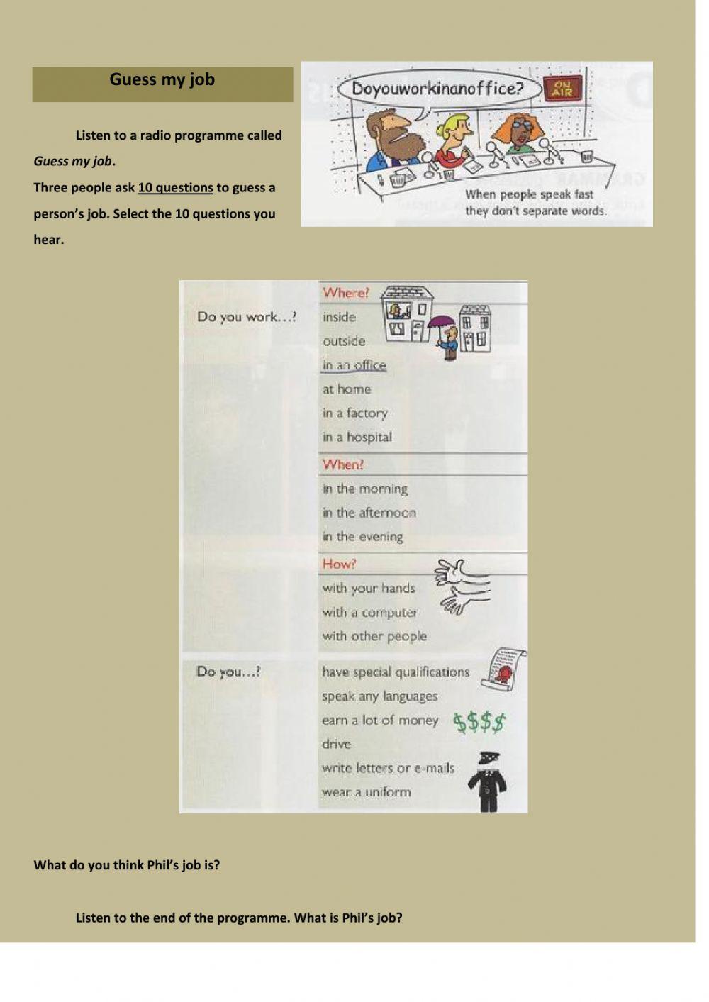 Guess my job - listening