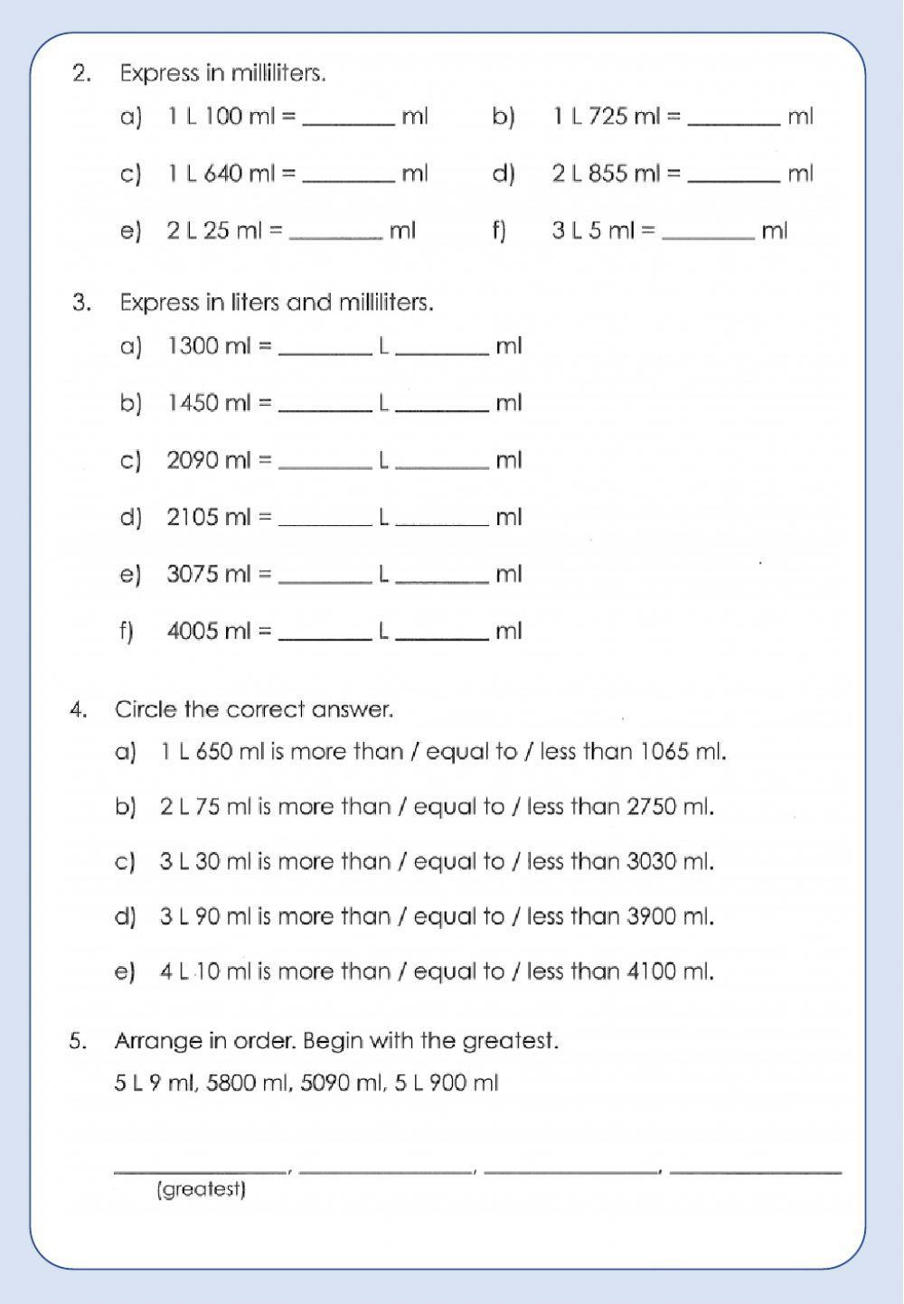 Mathematics - 3B - Capacity and Volume H