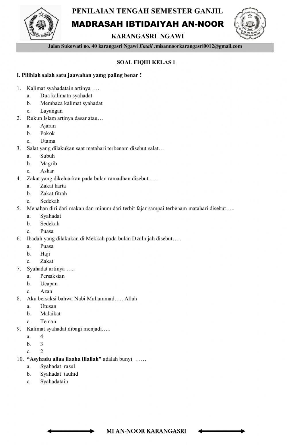 PTS FIQIH Kelas 1 Umar