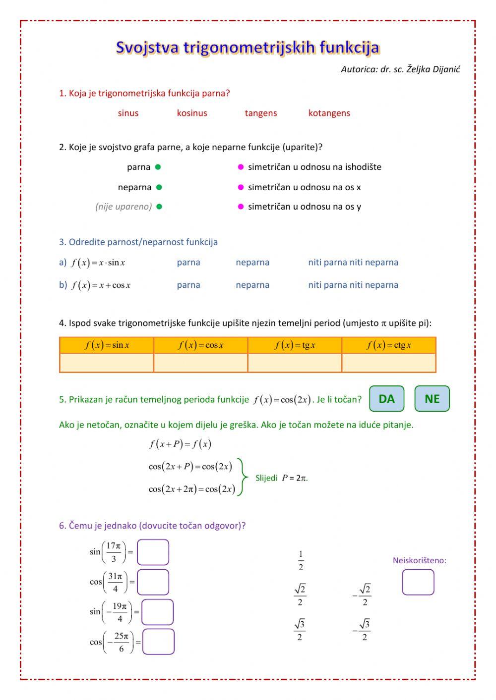 Svojstva trigonometrijskih funkcija